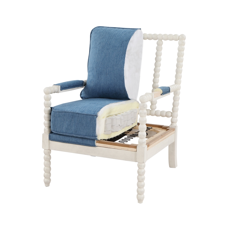 Kaylee Spindle Chair in Navy Blue Fabric with White Frame