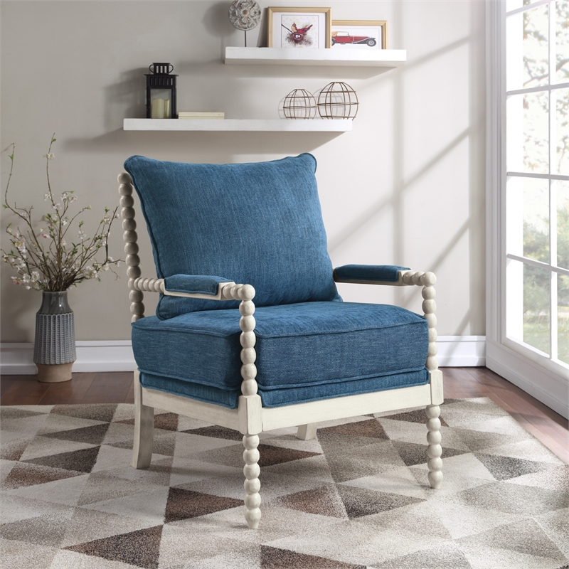 Kaylee Spindle Chair in Navy Blue Fabric with White Frame