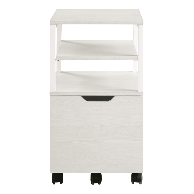 OSP Home Furnishings Contempo Mobile Cart in Campanula White with Metal Frame