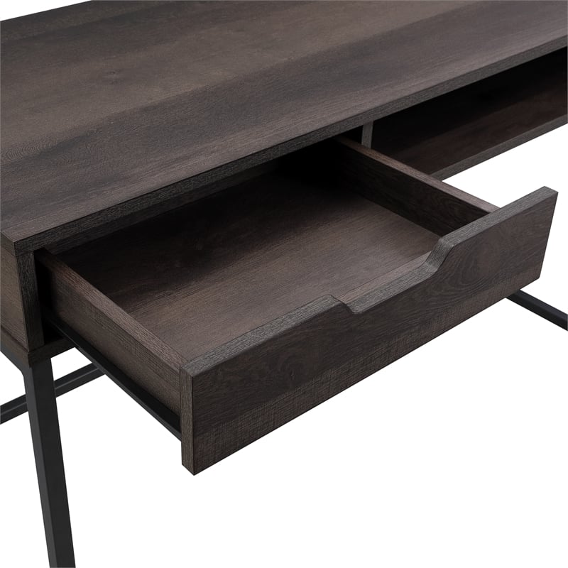 Contempo 40Inch Desk with Drawer and Shelf in Brown Wood Grain Finish