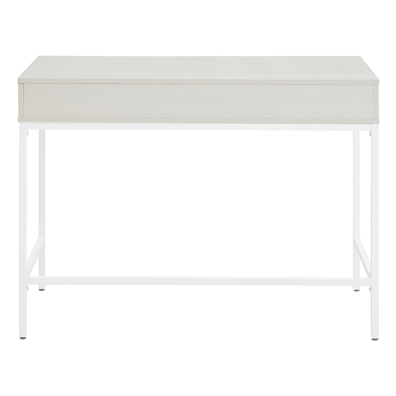 Contempo 40-Inch Desk with Drawer and Shelf in White Finish with Metal Legs