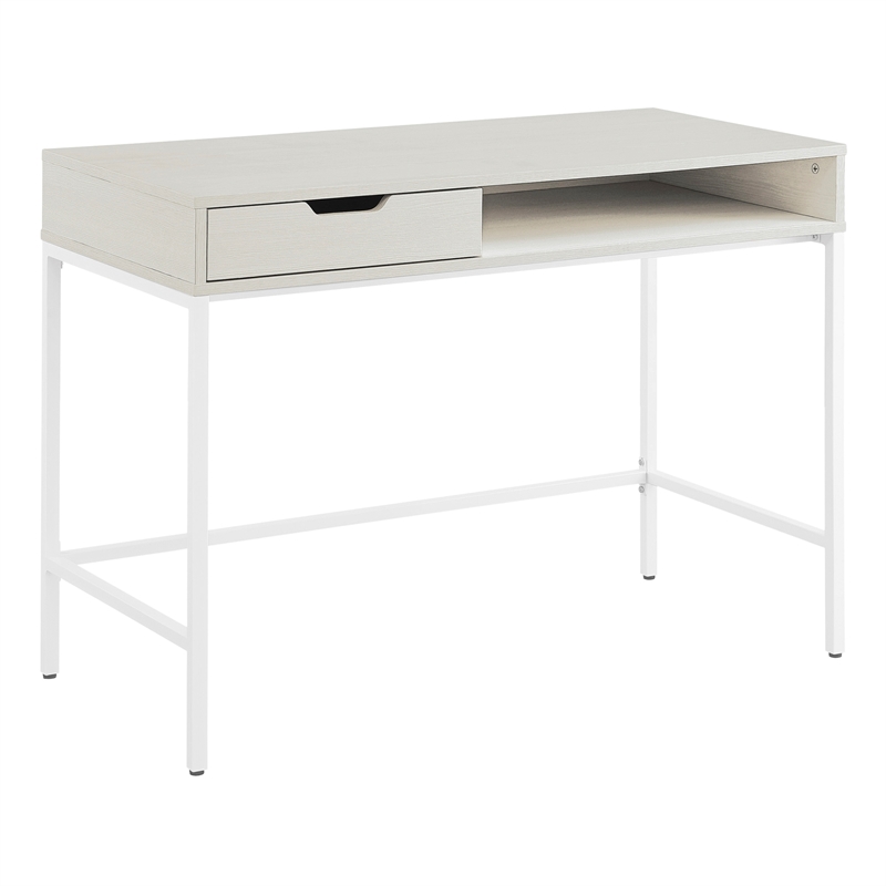 Contempo 40-Inch Desk with Drawer and Shelf in White Finish with Metal ...