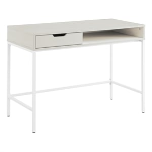 Contempo 40-Inch Desk with Drawer and Shelf in White Finish with Metal Legs