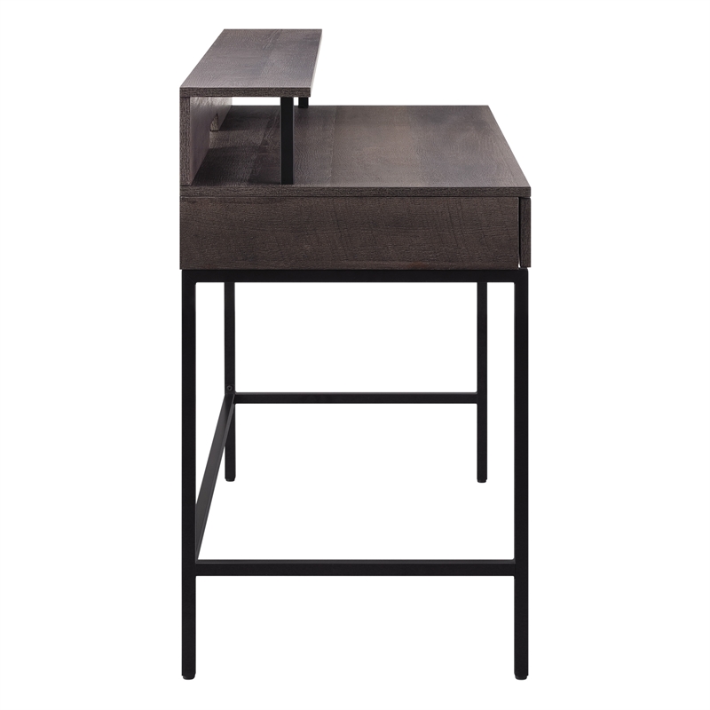 Contempo 40-Inch Desk with 2 drawers and shelf hutch in Brown Wood Grain Finish