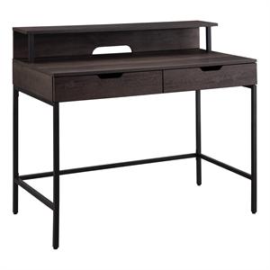 contempo 40-inch desk with 2 drawers and shelf hutch wood grain finish