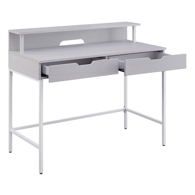 Contempo 40Inch Desk with 2 drawers and Shelf Hutch in White Laminate