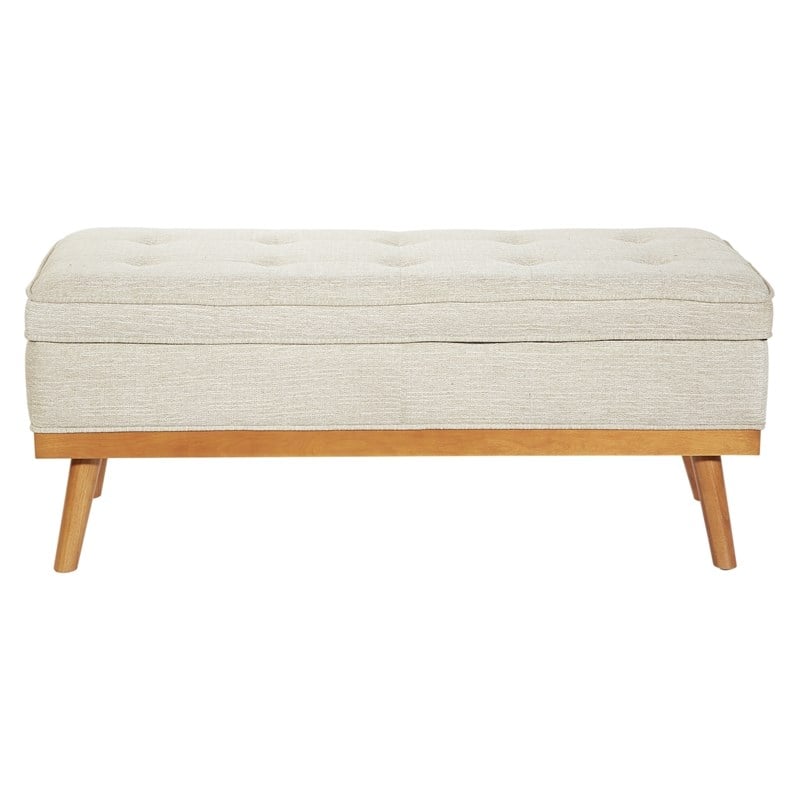 Katheryn Storage Bench in Linen Beige Fabric with Light Espresso Legs