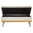 Katheryn Storage Bench in Linen Beige Fabric with Light Espresso Legs