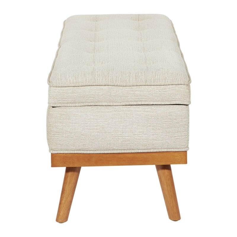 Katheryn Storage Bench in Linen Beige Fabric with Light Espresso Legs