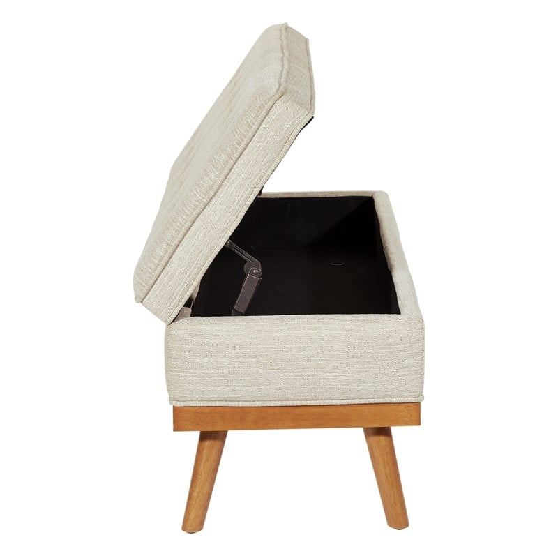 Katheryn Storage Bench in Linen Beige Fabric with Light Espresso Legs