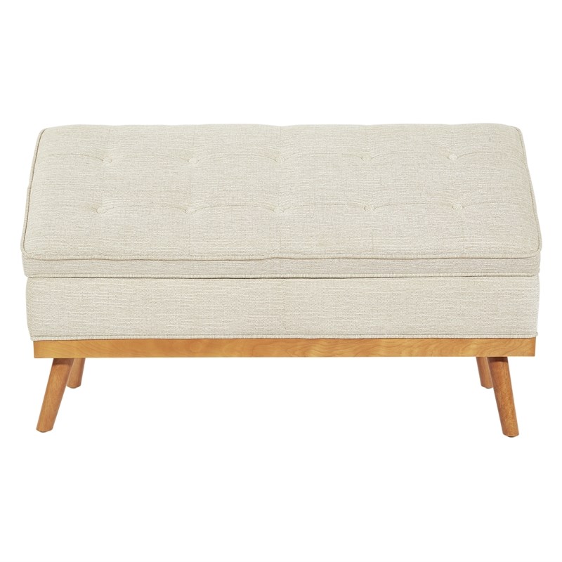 Katheryn Storage Bench in Linen Beige Fabric with Light Espresso Legs