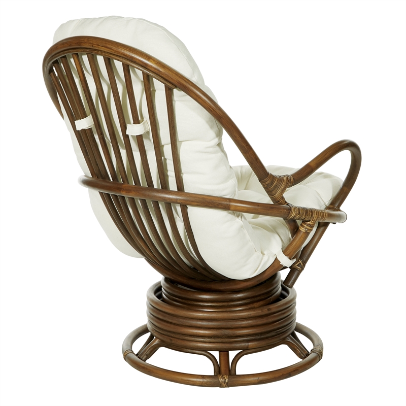 Kauai Rattan Swivel Rocker Chair in Linen Beige Fabric and Brown Ratan ...