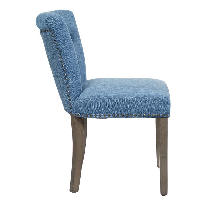 Kendal Dining Chair in Blue Fabric with Nailhead Detail and Solid Wood