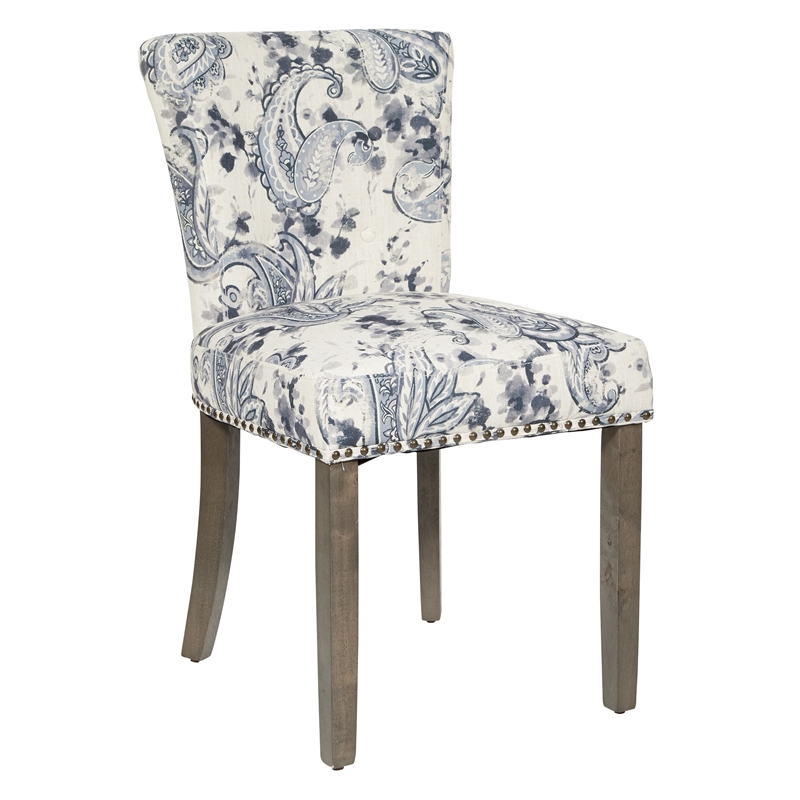 Kendal Dining Chair in Paisley Charcoal Fabric with Nailhead Detail and