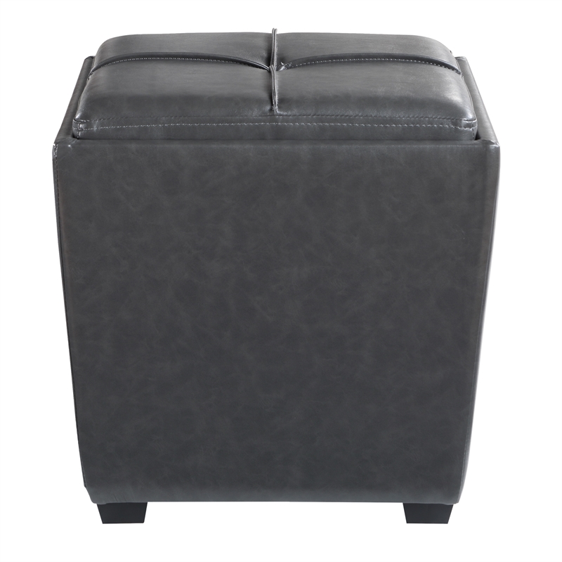 Rockford Storage Ottoman in Pewter Faux Leather