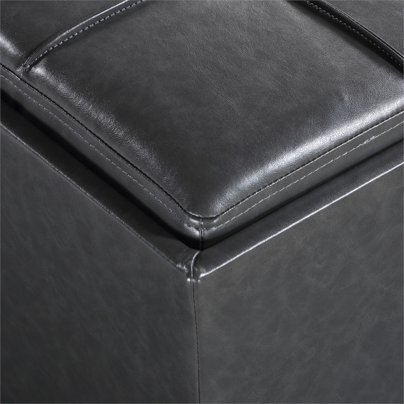 Rockford Storage Ottoman in Pewter Faux Leather