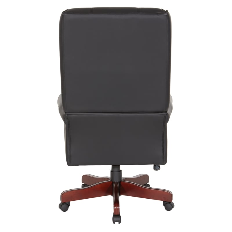 Executive High Back Chair with Black Vinyl and Brass Finish Nail Trim Upholstery