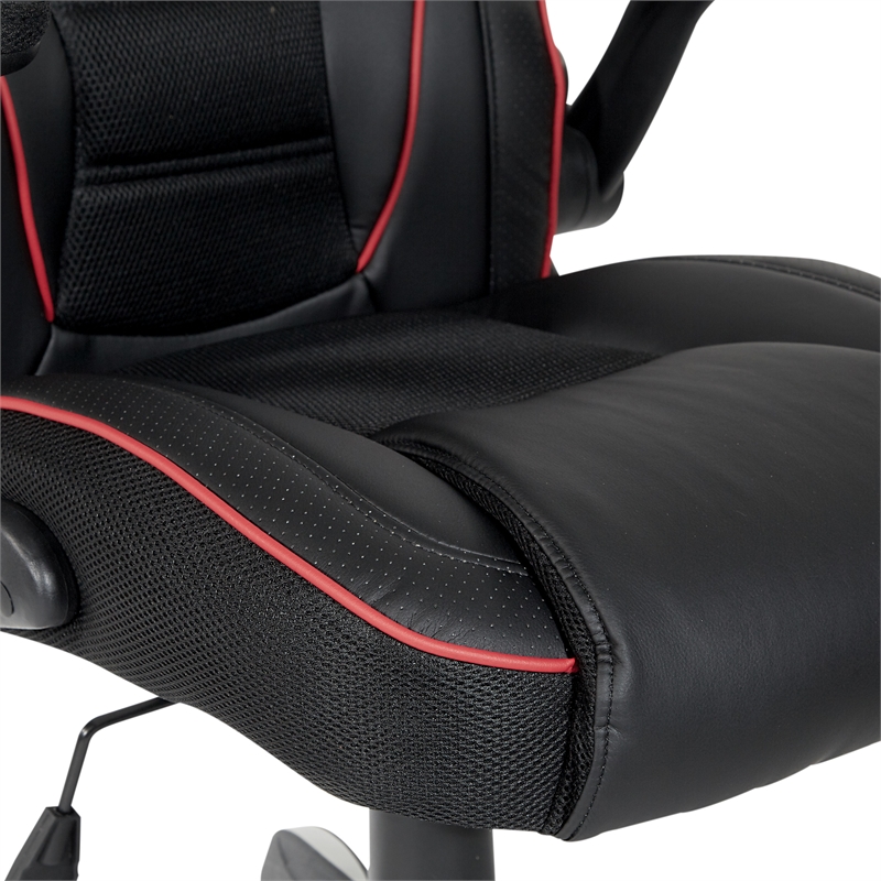 Xeno Gaming Chair in Black Faux Leather with Red Trim