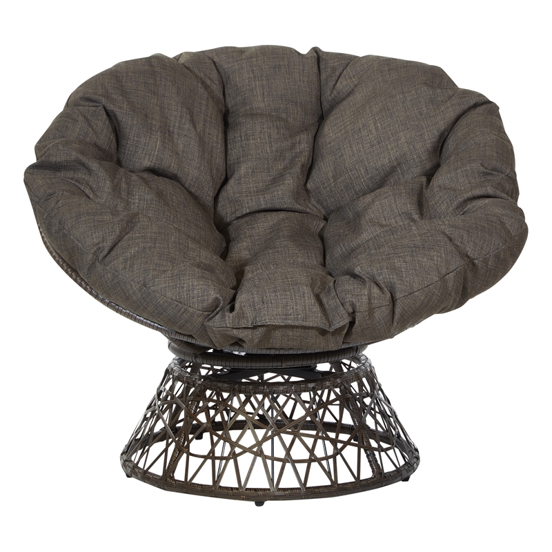 Papasan Chair with Brown Round Pillow Cushion and Brown Resin