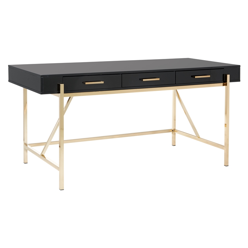 Broadway Desk with Black Gloss Finish and Gold Frame Cymax Business