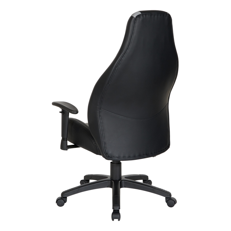 Commander Gaming Chair in Black Faux Leather and Gray Accents