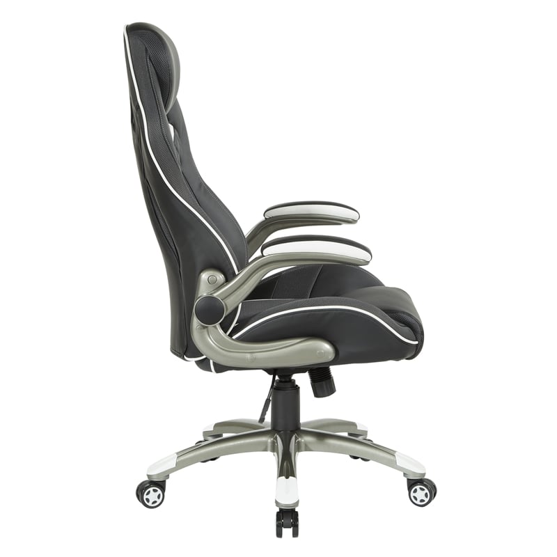 Xplorer 51 Gaming Chair in Black Faux Leather with White Accents