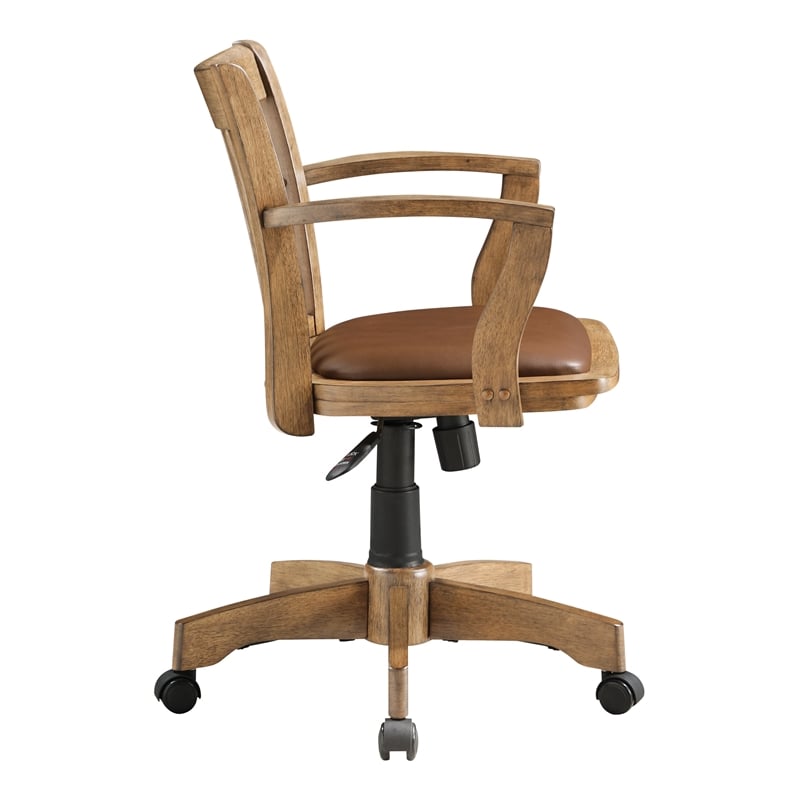 Deluxe Wood Bankers Chair with Vinyl Padded Seat in Fruit Wood Brown Finish