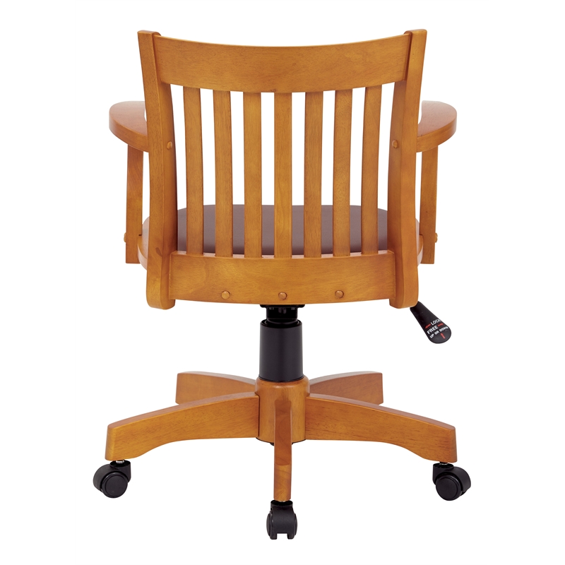 Deluxe Wood Bankers Chair with Vinyl Padded Seat in Fruit Wood Brown Finish