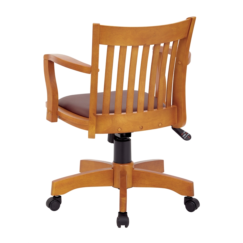 Deluxe Wood Bankers Chair with Vinyl Padded Seat in Fruit Wood Brown Finish