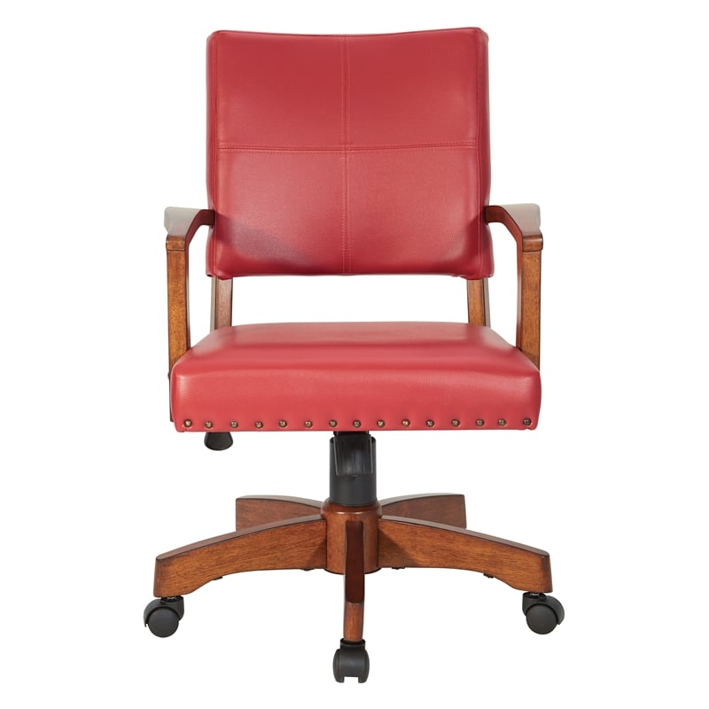 Deluxe Wood Bankers Chair in Red Faux Leather