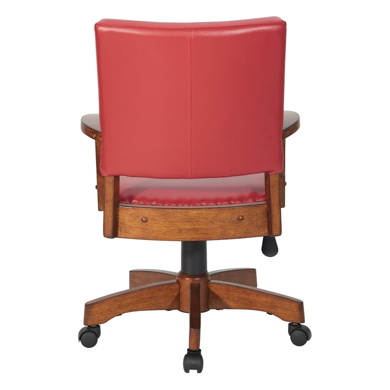 Deluxe Wood Bankers Chair in Red Faux Leather