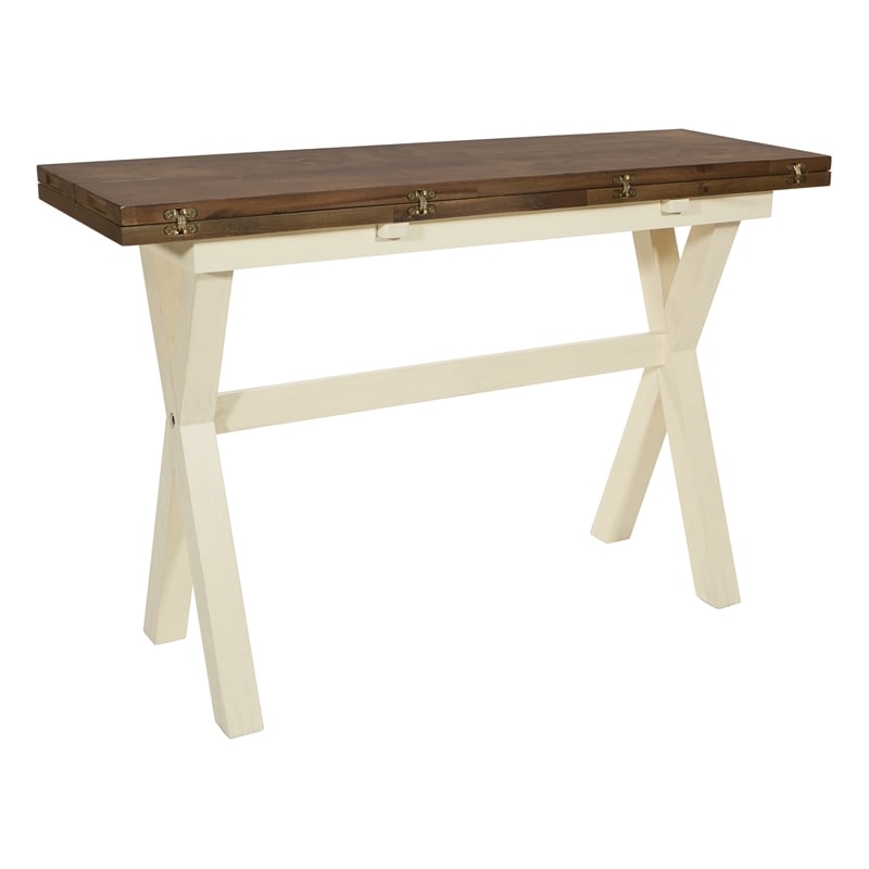 Albury Flip Top Table with Antique White Base and Wood Brown Stain Top