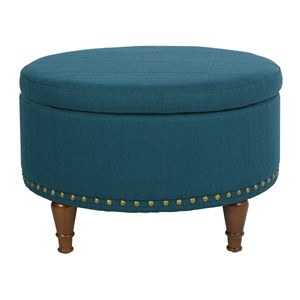 Alloway Storage Ottoman in Azure Blue Fabric with Antique Bronze Nailheads