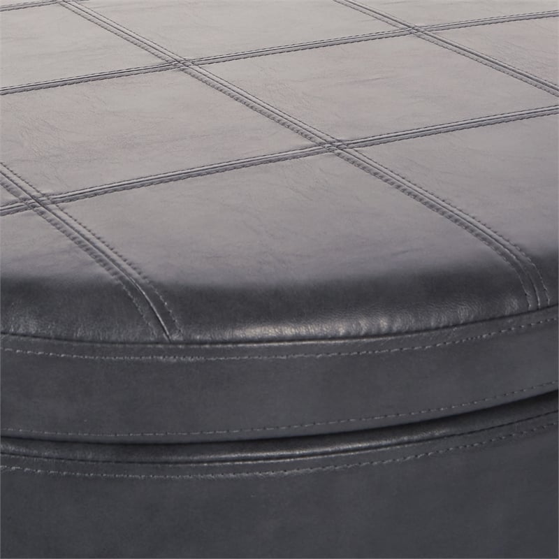 Alloway Storage Ottoman in Pewter Faux Leather with Antique Bronze Nailheads