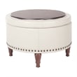 Alloway Storage Ottoman in Cream Faux Leather with Antique Bronze Nailheads