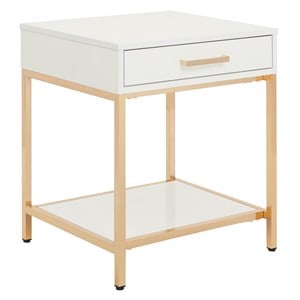Alios End Table with White Gloss Finish Gold Plated Base Engineered Wood