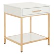 Alios End Table with White Gloss Finish Gold Plated Base Engineered Wood