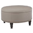 Augusta Round Storage Ottoman in Klein Dolphin Gray Fabric