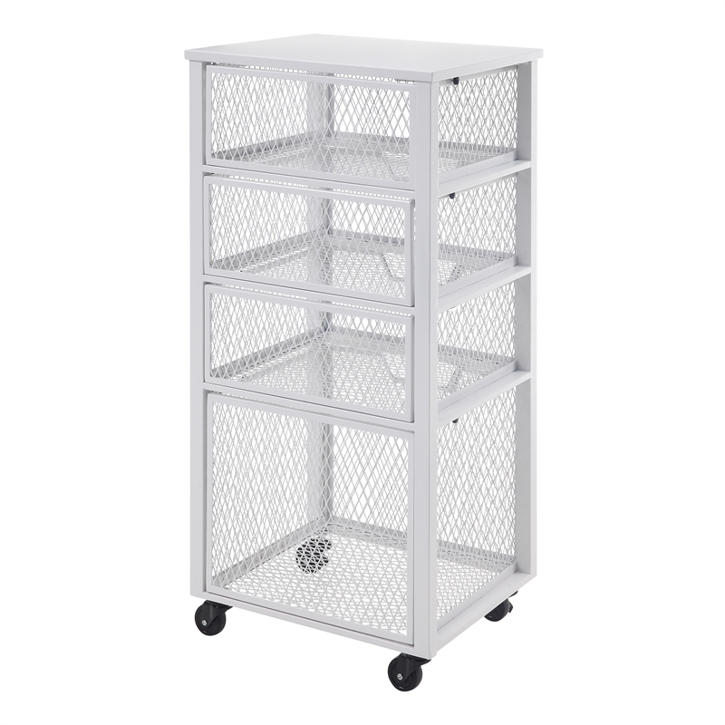 Clinton 4 Drawer Metal Rolling Cart in White Finish - CLT04AS-11