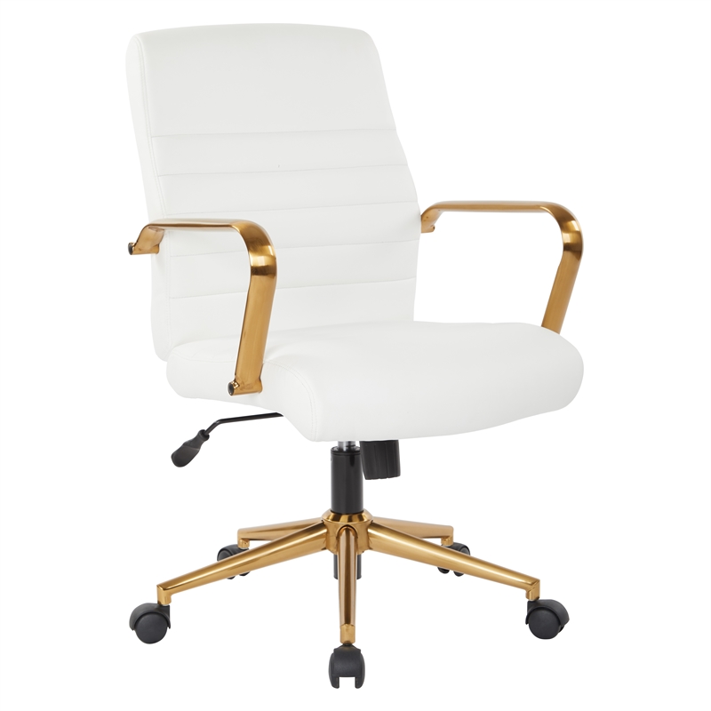 MidBack White Faux Leather Chair with Gold Finish Arms and Base K/D