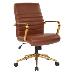 mid-back faux leather chair with gold finish arms and base k/d