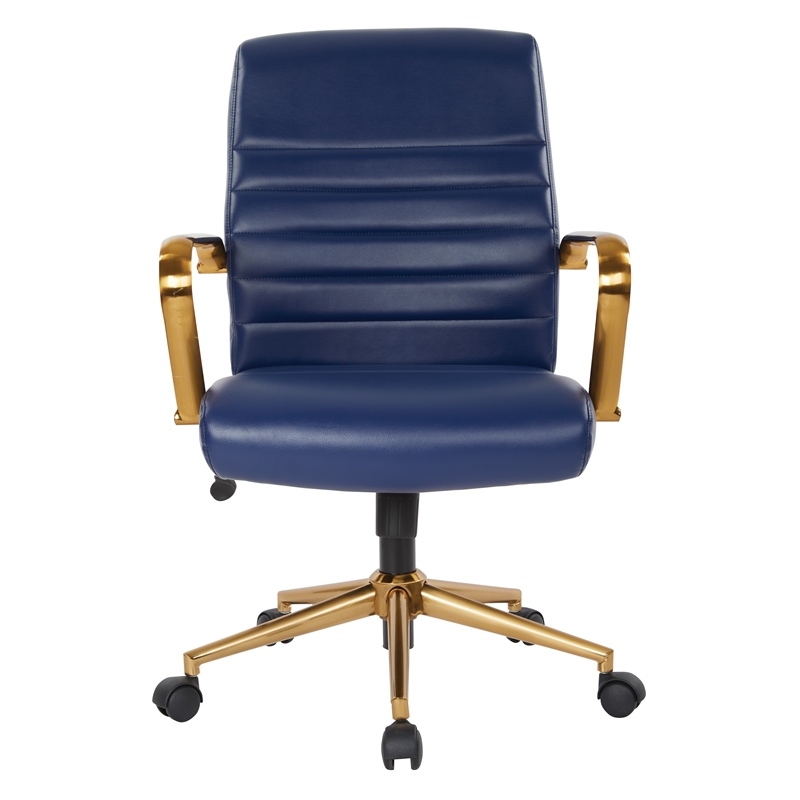 MidBack Navy Faux Leather Chair with Gold Finish Arms and Base K/D Cymax Business