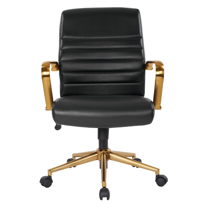 Mid-Back Black Faux Leather Chair with Gold Finish Arms and Base K/D