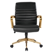 Mid-Back Black Faux Leather Chair with Gold Finish Arms and Base K/D