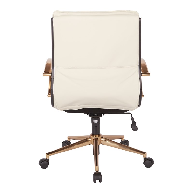 Mid-Back Faux Leather Chair with Gold Finish in Cream Faux Leather