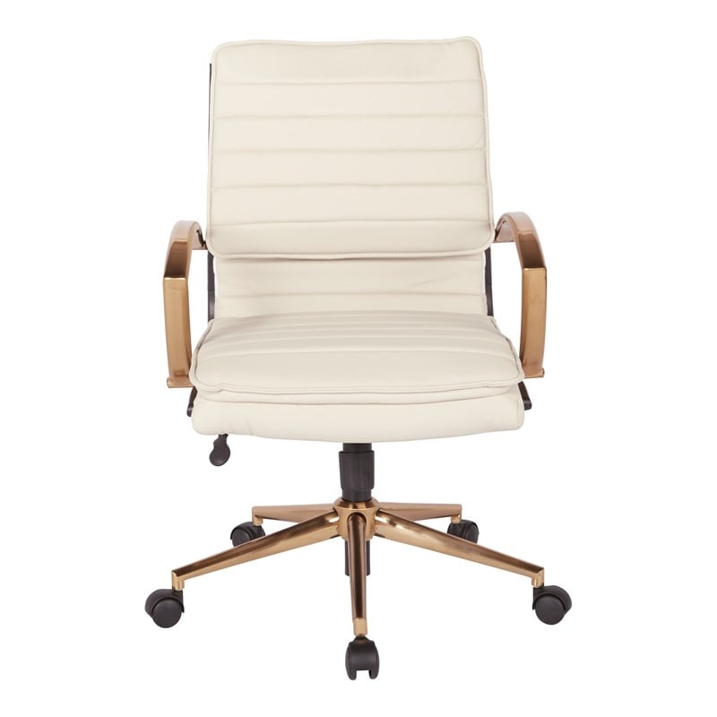 Mid-Back Faux Leather Chair with Gold Finish in Cream Faux Leather