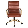 OSP Home Furnishings Mid-Back Saddle Brown Faux Leather Chair with Gold Finish