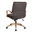 Mid-Back Faux Leather Chair with Gold Finish in Black Faux Leather