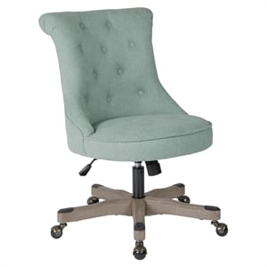 Hannah Tufted Office Chair in Mint Blue Fabric with Grey Wood Base