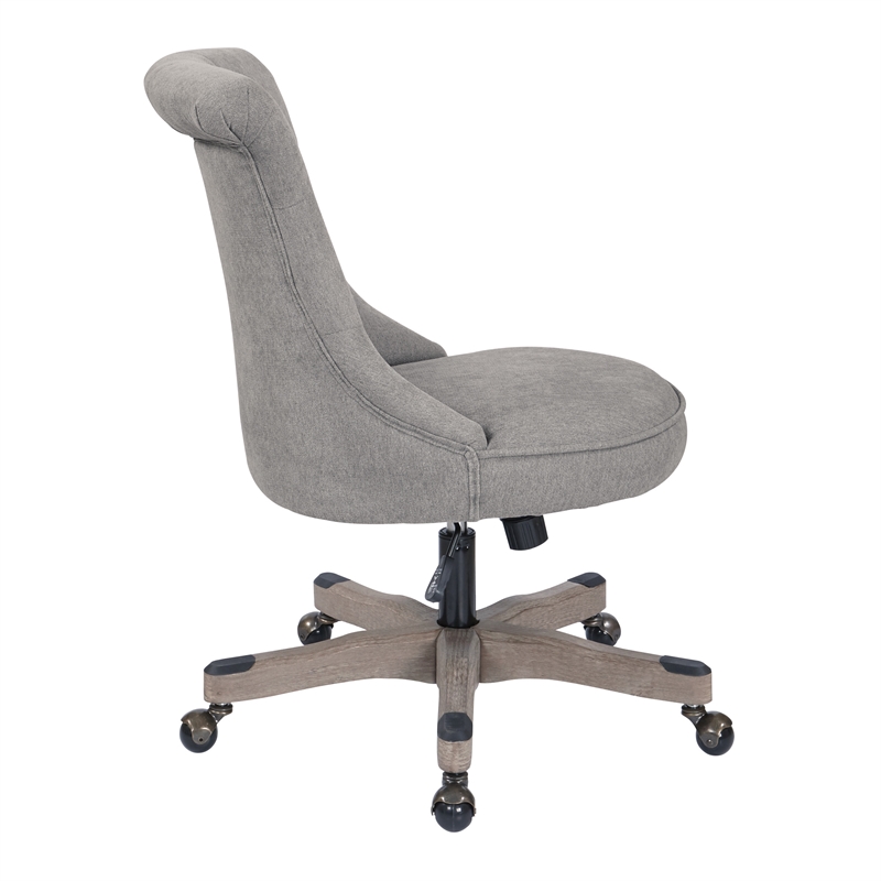 Hannah Tufted Office Chair in Fog Gray Fabric with Gray Wood Base
